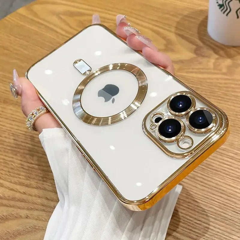 Magnetic Plating iPhone Case with Camera Lens Protector – Compatible with iPhone 11/12/13/14/15/16 Pro Max, Supports Mag Safe Wireless Charging
