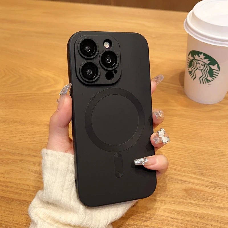 Mag Safe Magnetic Wireless Charging Case for iPhone 11–17 Pro/Max – Silicone & Glass Cover with Lens Protection