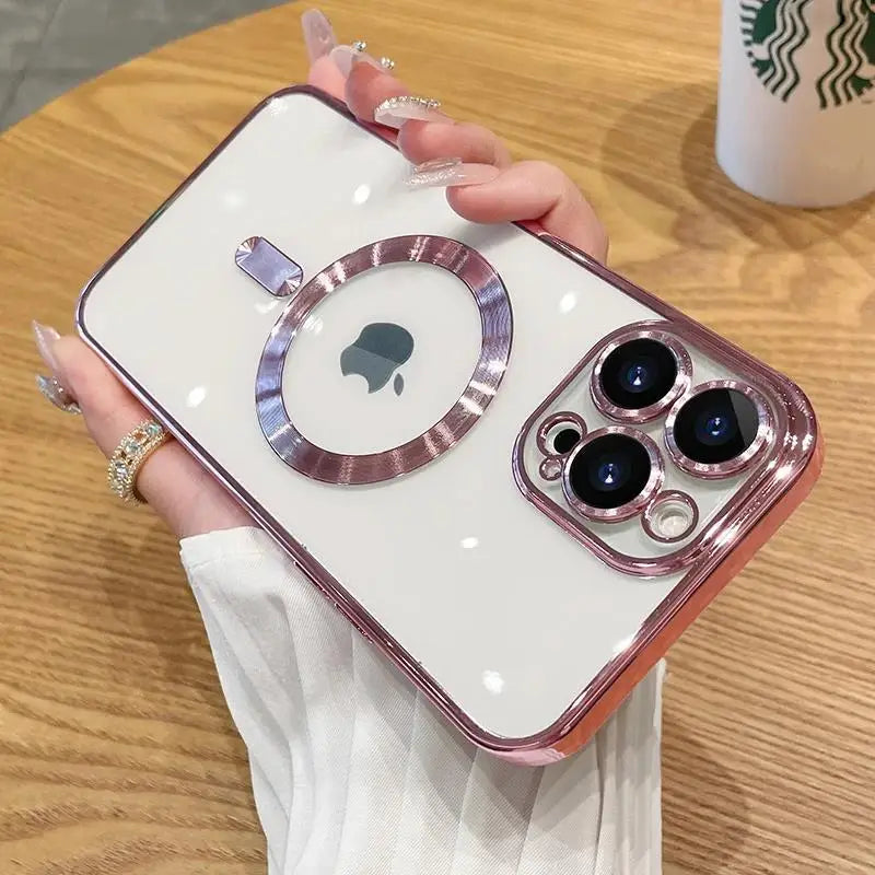 Magnetic Plating iPhone Case with Camera Lens Protector – Compatible with iPhone 11/12/13/14/15/16 Pro Max, Supports Mag Safe Wireless Charging