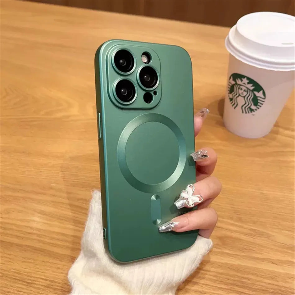 Mag Safe Magnetic Wireless Charging Case for iPhone 11–17 Pro/Max – Silicone & Glass Cover with Lens Protection