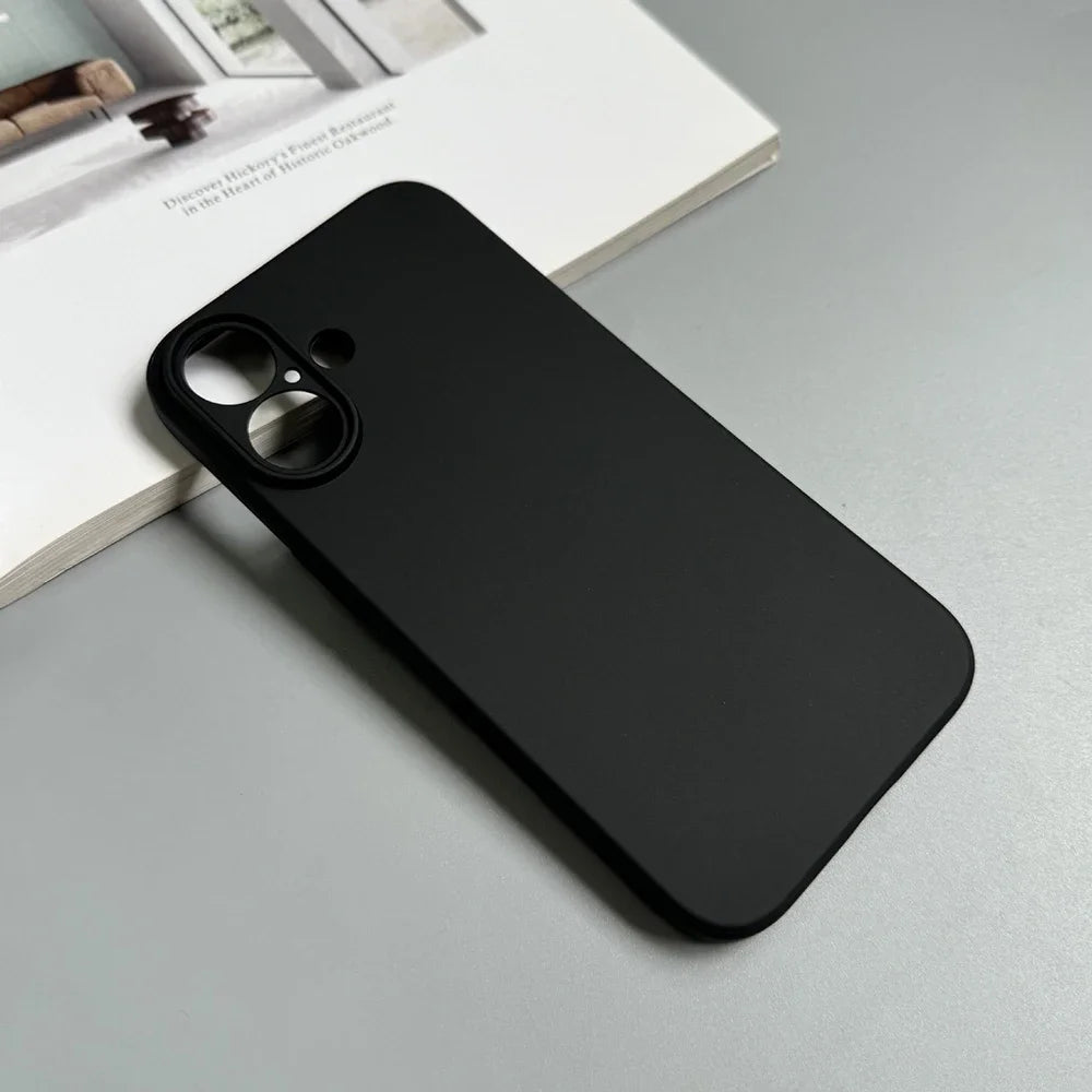 Luxury Full Black Silicone Matte Case for iPhone 17 Air 16 15 14 13 12 11 Pro Max Plus Soft TPU Shockproof Back Cover
