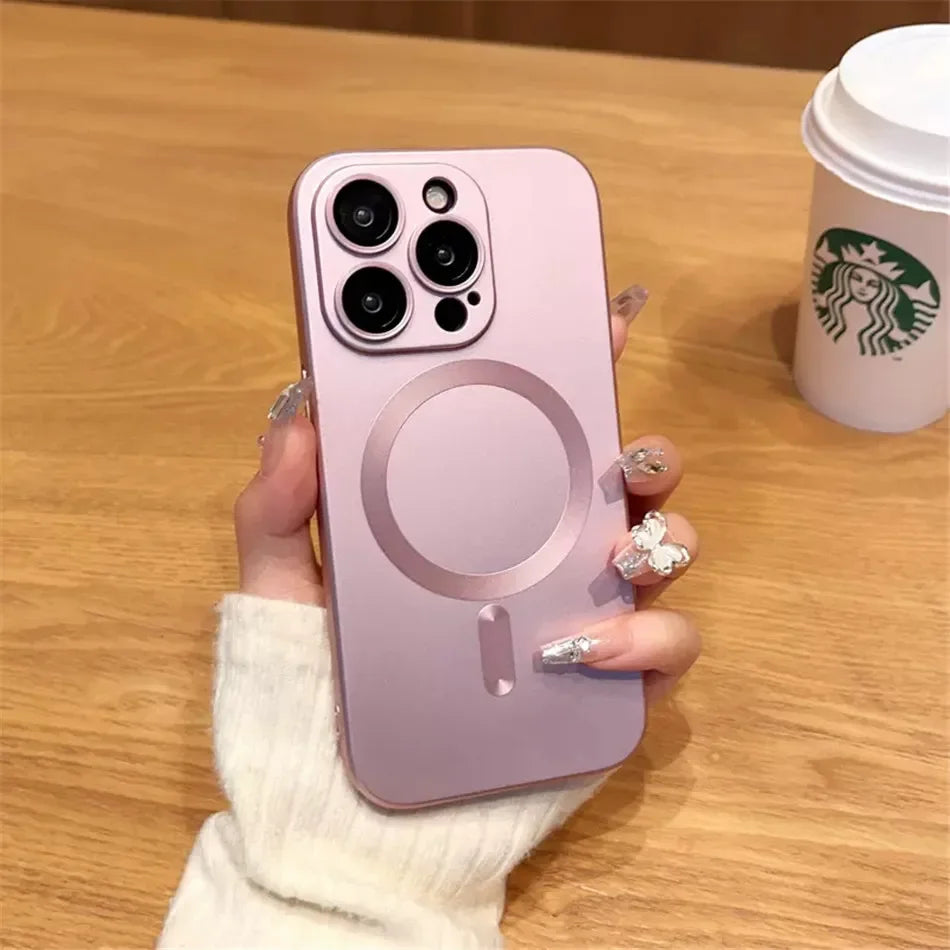 Mag Safe Magnetic Wireless Charging Case for iPhone 11–17 Pro/Max – Silicone & Glass Cover with Lens Protection