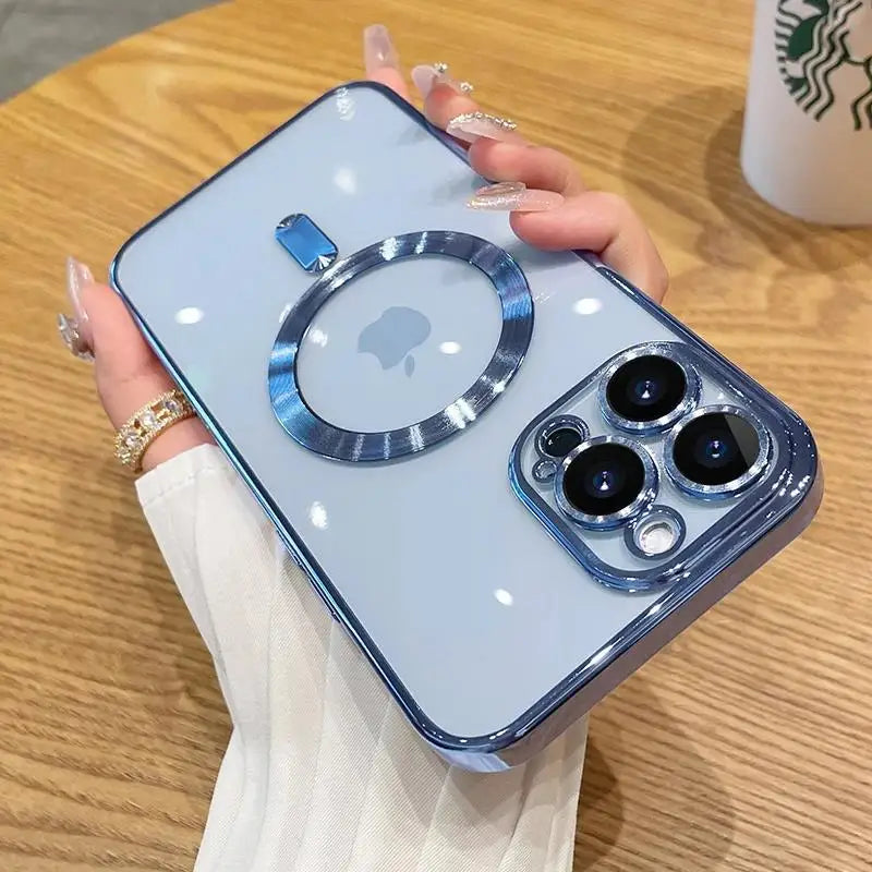 Magnetic Plating iPhone Case with Camera Lens Protector – Compatible with iPhone 11/12/13/14/15/16 Pro Max, Supports Mag Safe Wireless Charging