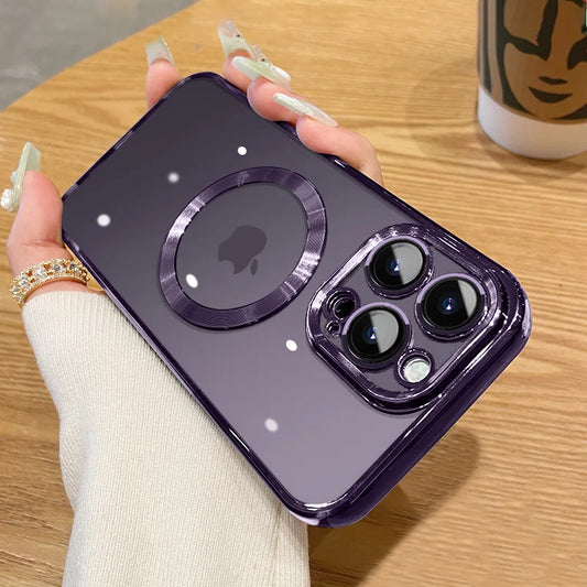 Magnetic Plating iPhone Case with Camera Lens Protector – Compatible with iPhone 11/12/13/14/15/16 Pro Max, Supports Mag Safe Wireless Charging