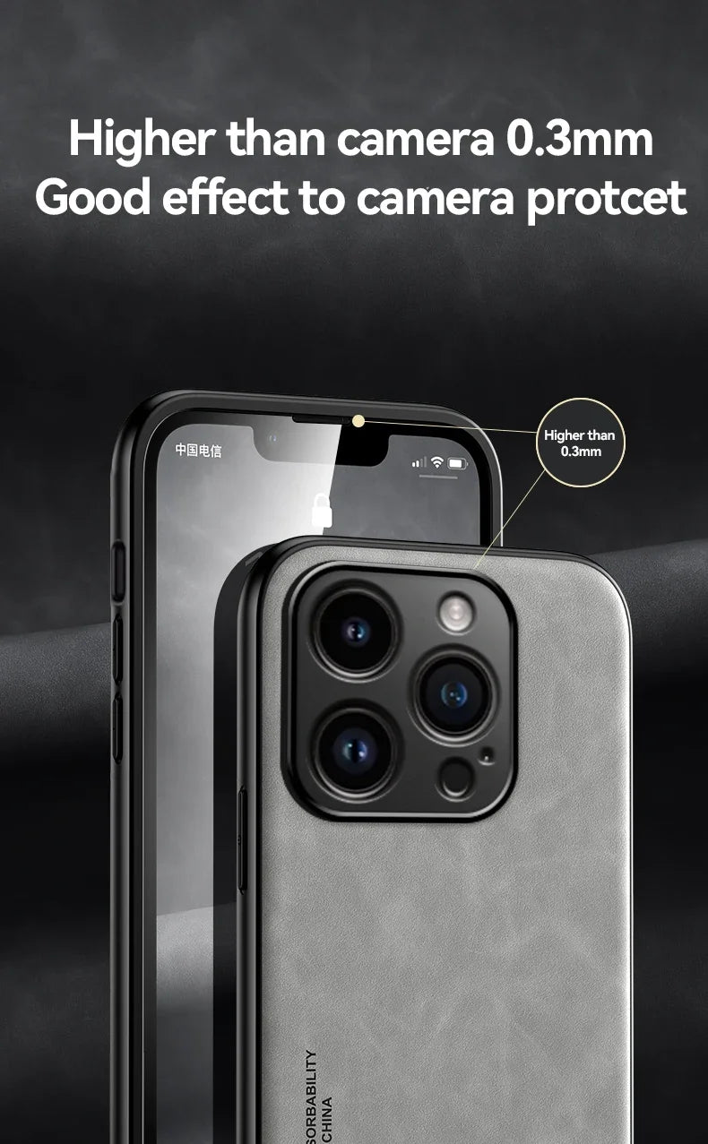 Luxury Leather Magnetic Case for iPhone 17 16 16e 15 14 13 12 11 Pro Max Plus Mini SE 8 7 Shockproof Cover with Metal Plate Car Mount Support