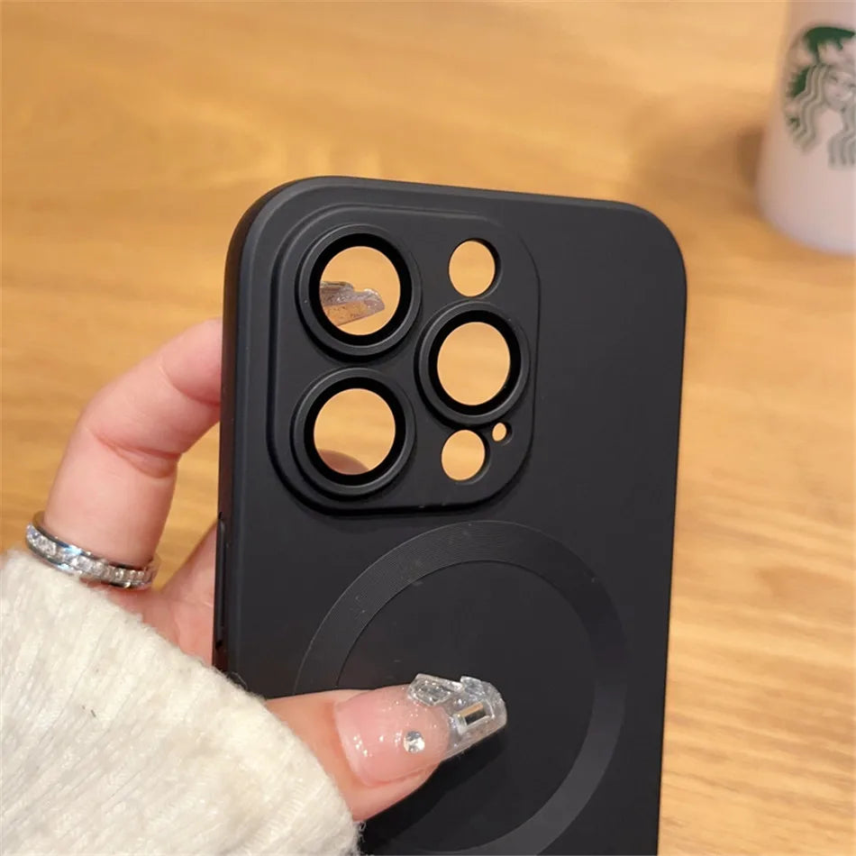 Mag Safe Magnetic Wireless Charging Case for iPhone 11–17 Pro/Max – Silicone & Glass Cover with Lens Protection