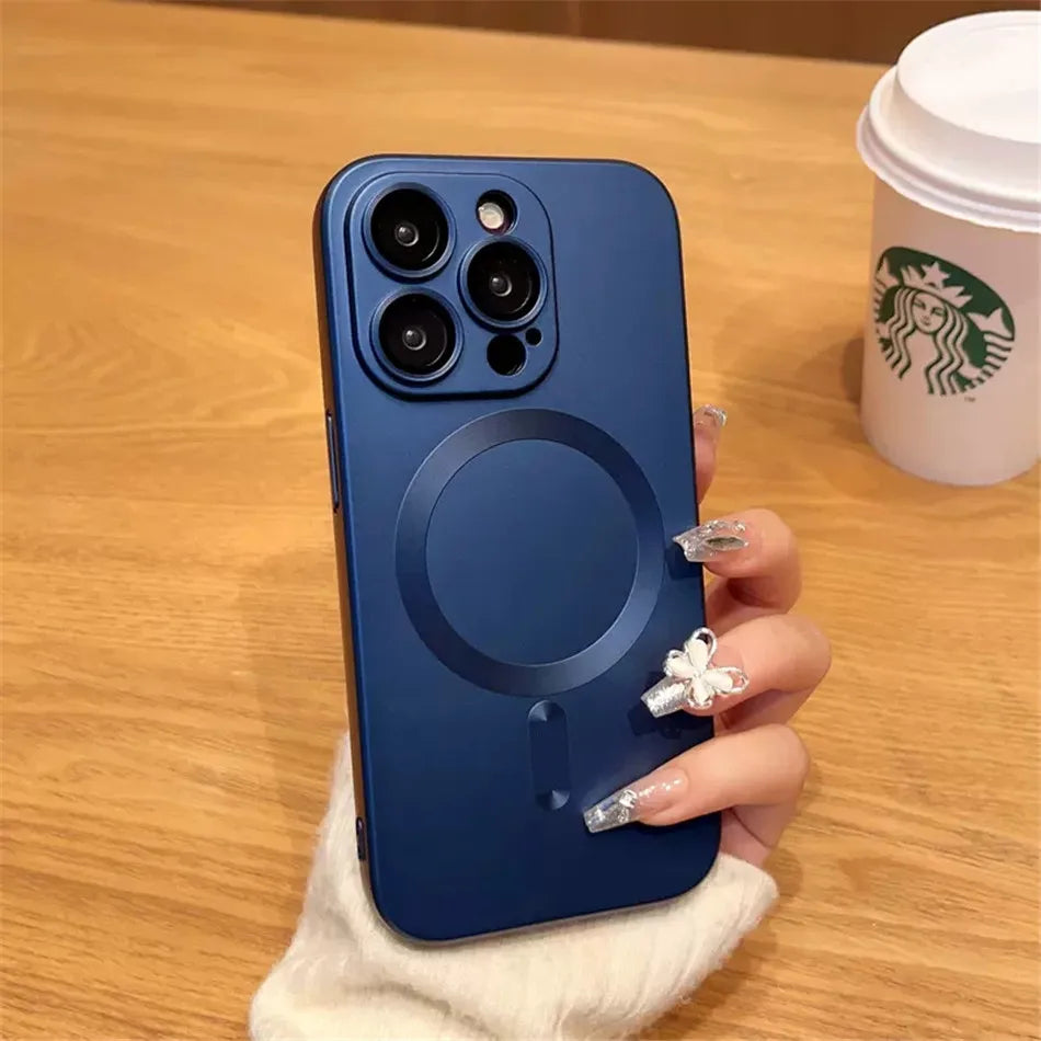 Mag Safe Magnetic Wireless Charging Case for iPhone 11–17 Pro/Max – Silicone & Glass Cover with Lens Protection