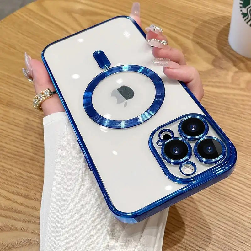 Magnetic Plating iPhone Case with Camera Lens Protector – Compatible with iPhone 11/12/13/14/15/16 Pro Max, Supports Mag Safe Wireless Charging