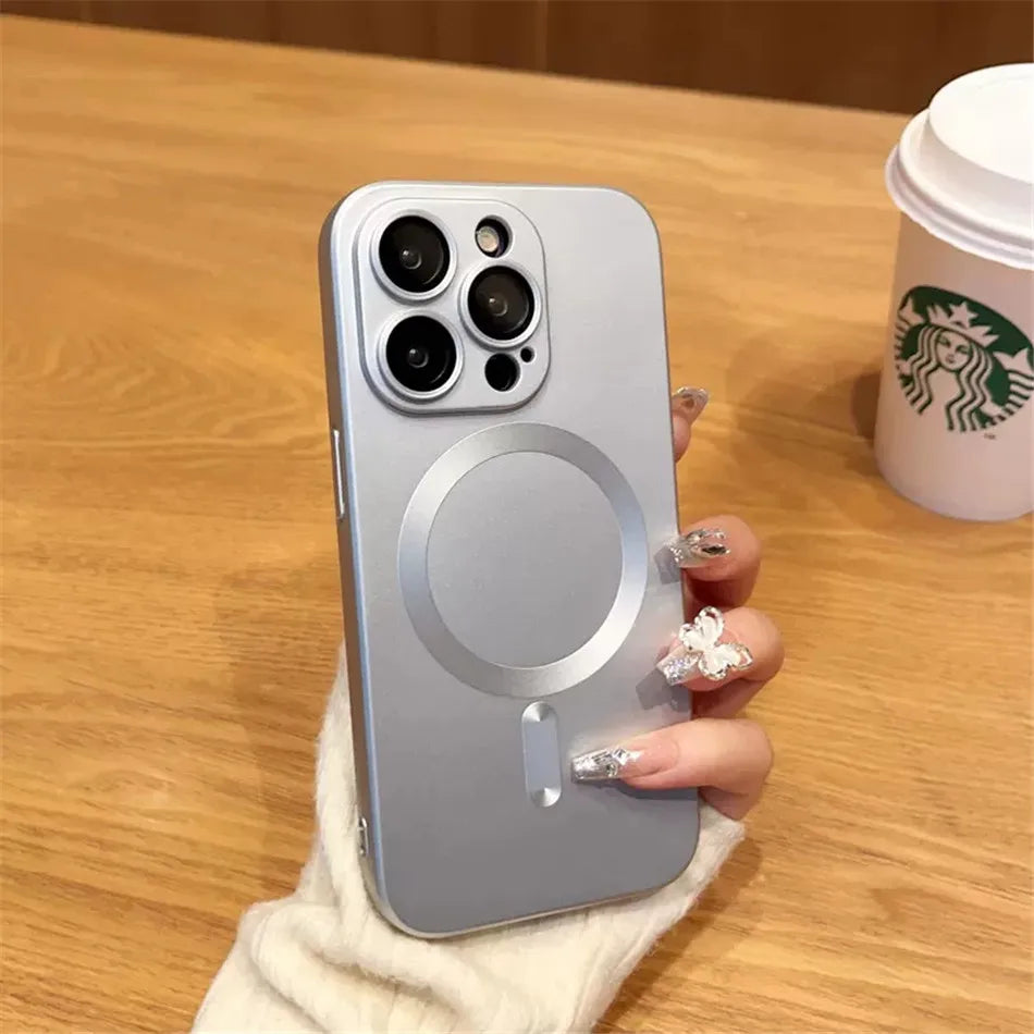 Mag Safe Magnetic Wireless Charging Case for iPhone 11–17 Pro/Max – Silicone & Glass Cover with Lens Protection