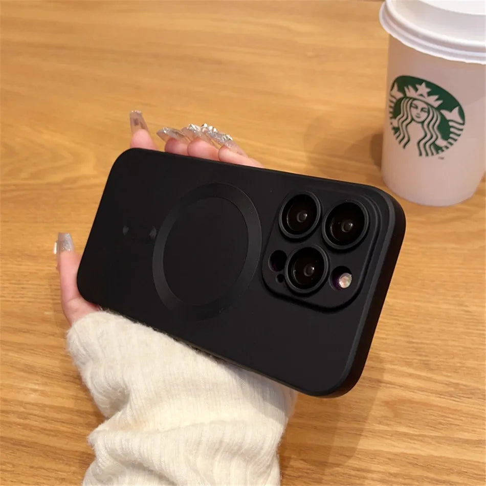 Mag Safe Magnetic Wireless Charging Case for iPhone 11–17 Pro/Max – Silicone & Glass Cover with Lens Protection