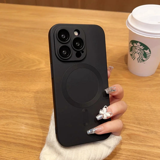 Mag Safe Magnetic Wireless Charging Case for iPhone 11–17 Pro/Max – Silicone & Glass Cover with Lens Protection