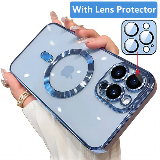 Magnetic Plating iPhone Case with Camera Lens Protector – Compatible with iPhone 11/12/13/14/15/16 Pro Max, Supports Mag Safe Wireless Charging