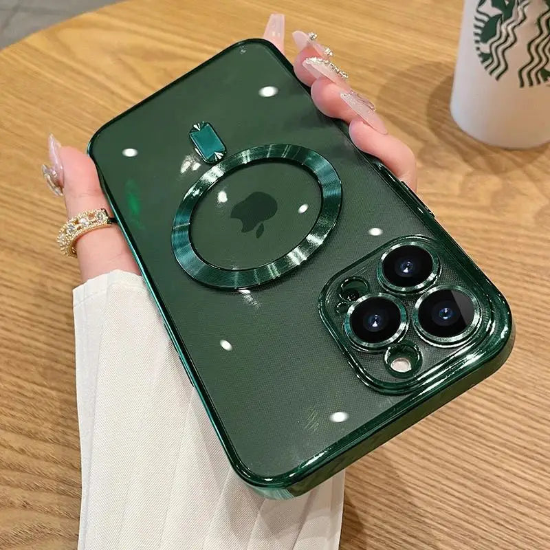 Magnetic Plating iPhone Case with Camera Lens Protector – Compatible with iPhone 11/12/13/14/15/16 Pro Max, Supports Mag Safe Wireless Charging