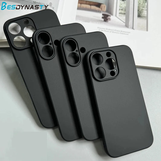 Luxury Full Black Silicone Matte Case for iPhone 17 Air 16 15 14 13 12 11 Pro Max Plus Soft TPU Shockproof Back Cover