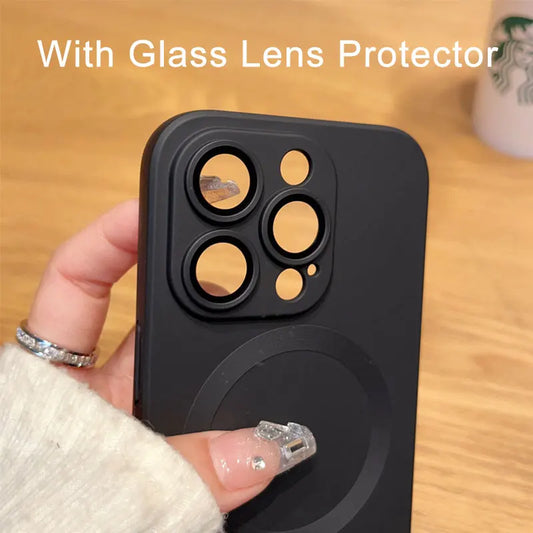 Mag Safe Magnetic Wireless Charging Case for iPhone 11–17 Pro/Max – Silicone & Glass Cover with Lens Protection